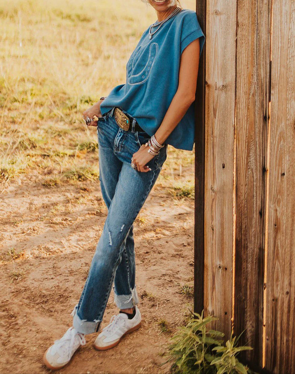 Embroidered Loose Short Sleeve Sweater
