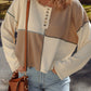 Color Block Waffle Knit Stitch Detail Long Sleeve Top