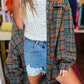 Plaid Side Split Distressed Hem Shirt