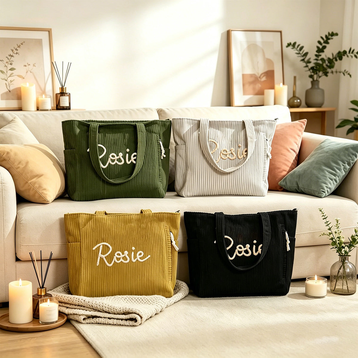 Personalized Corduroy Custom Name Tote Bag
