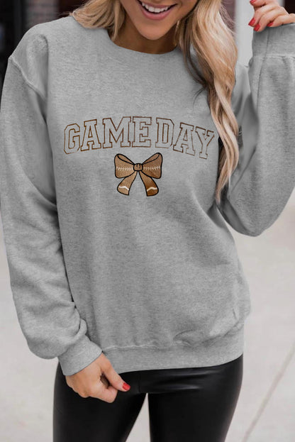 GAME DAY Rugby Bow Embroidered Casual Sweatshirt