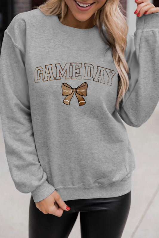GAME DAY Rugby Bow Embroidered Casual Sweatshirt