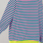 Striped Contrast Ribbed Trim Crossed Stitch Drop Shoulder Sweatshirt