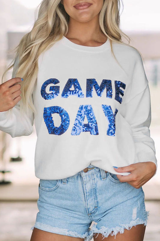 Sequined GAME DAY Graphic Round Neck Sweater