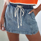 Drawstring High Waist Pocketed Denim Shorts