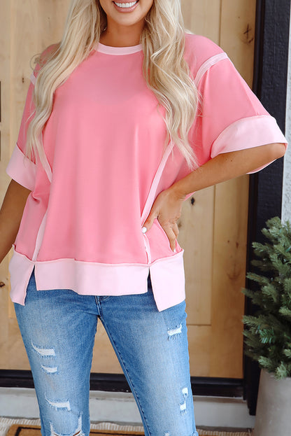 Half Sleeve Raw Seam High Low Side Split Top