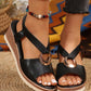 Crossed Strap Metal Decor Wedge Sandals