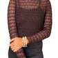 Sheer Mesh Patterned Lettuce Trim Slim Long Sleeve Top