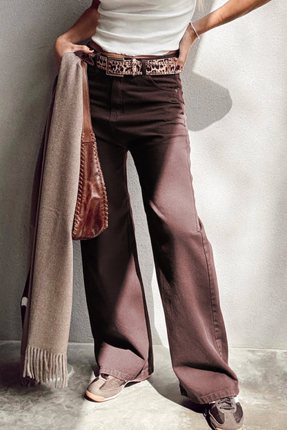 Loose Straight High Waist Solid Color Jeans