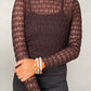 Sheer Mesh Patterned Lettuce Trim Slim Long Sleeve Top