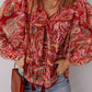 Ethnic Paisley Print Tassel Tie Puff Sleeve Boho Blouse