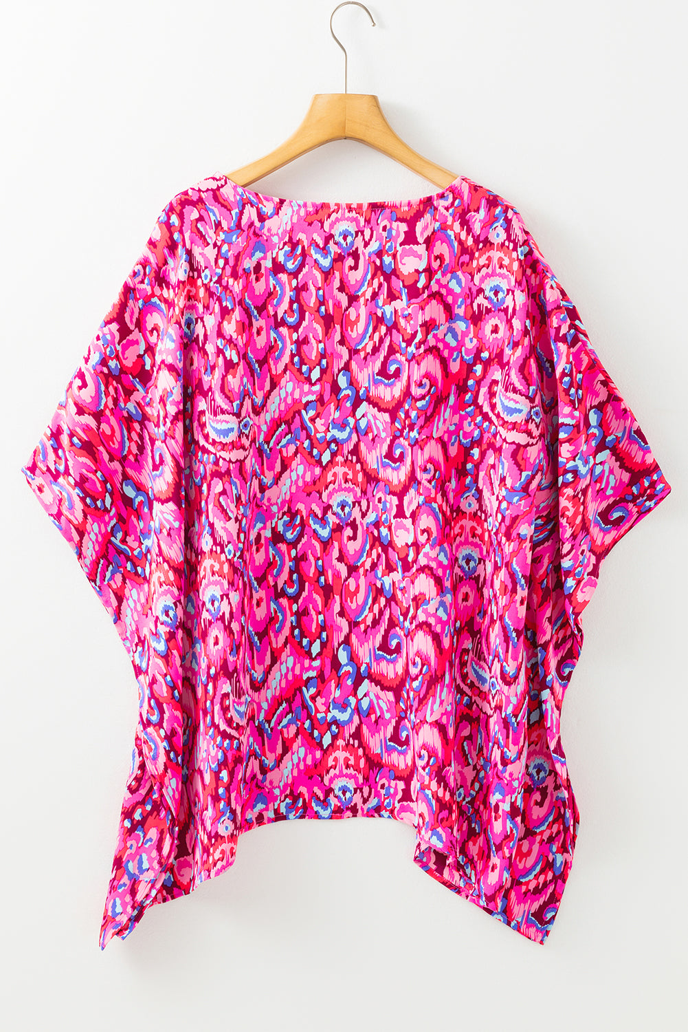 Abstract Print V Neck Half Sleeve Loose Fit Tunic Blouse