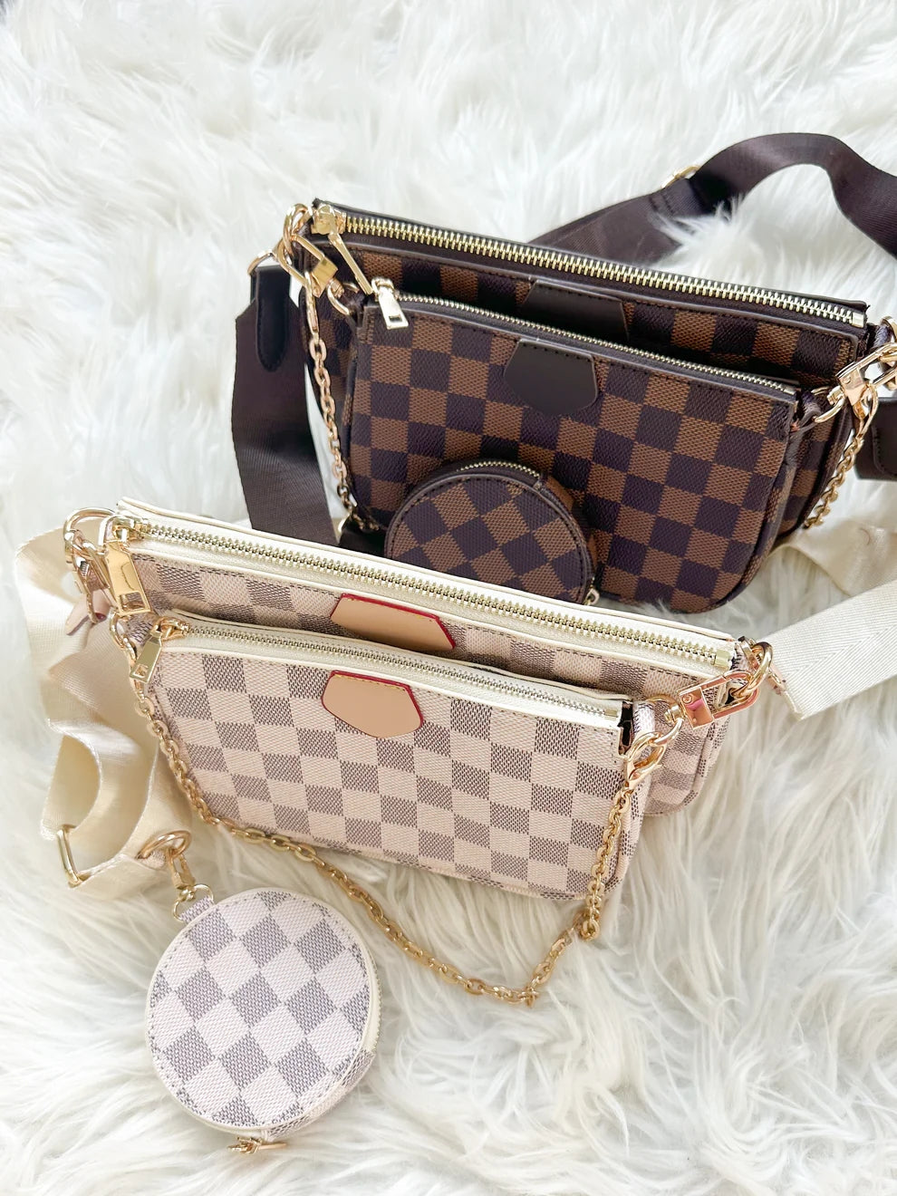 3Pcs Checkered Crossbody Bag Set