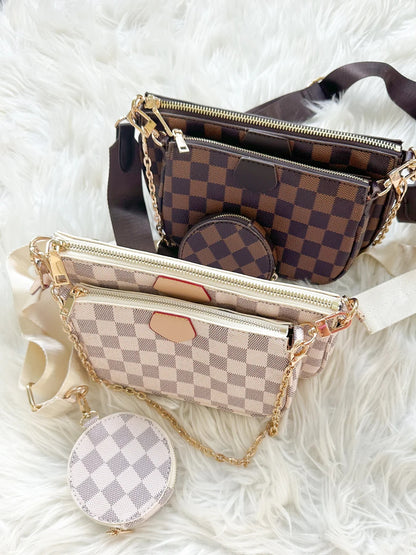 3Pcs Checkered Crossbody Bag Set