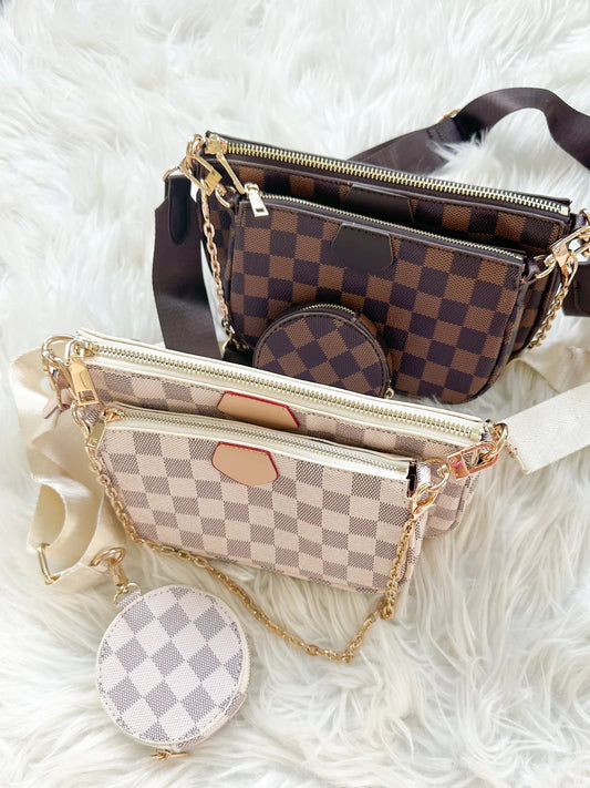 3Pcs Checkered Crossbody Bag Set