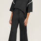 Contrast Trim Half Sleeve Top Drawstring Pants Loose 2pcs Sweater Suit