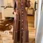 Floral Patchwork Detail Notched Neck Long Sleeve Maxi Dress