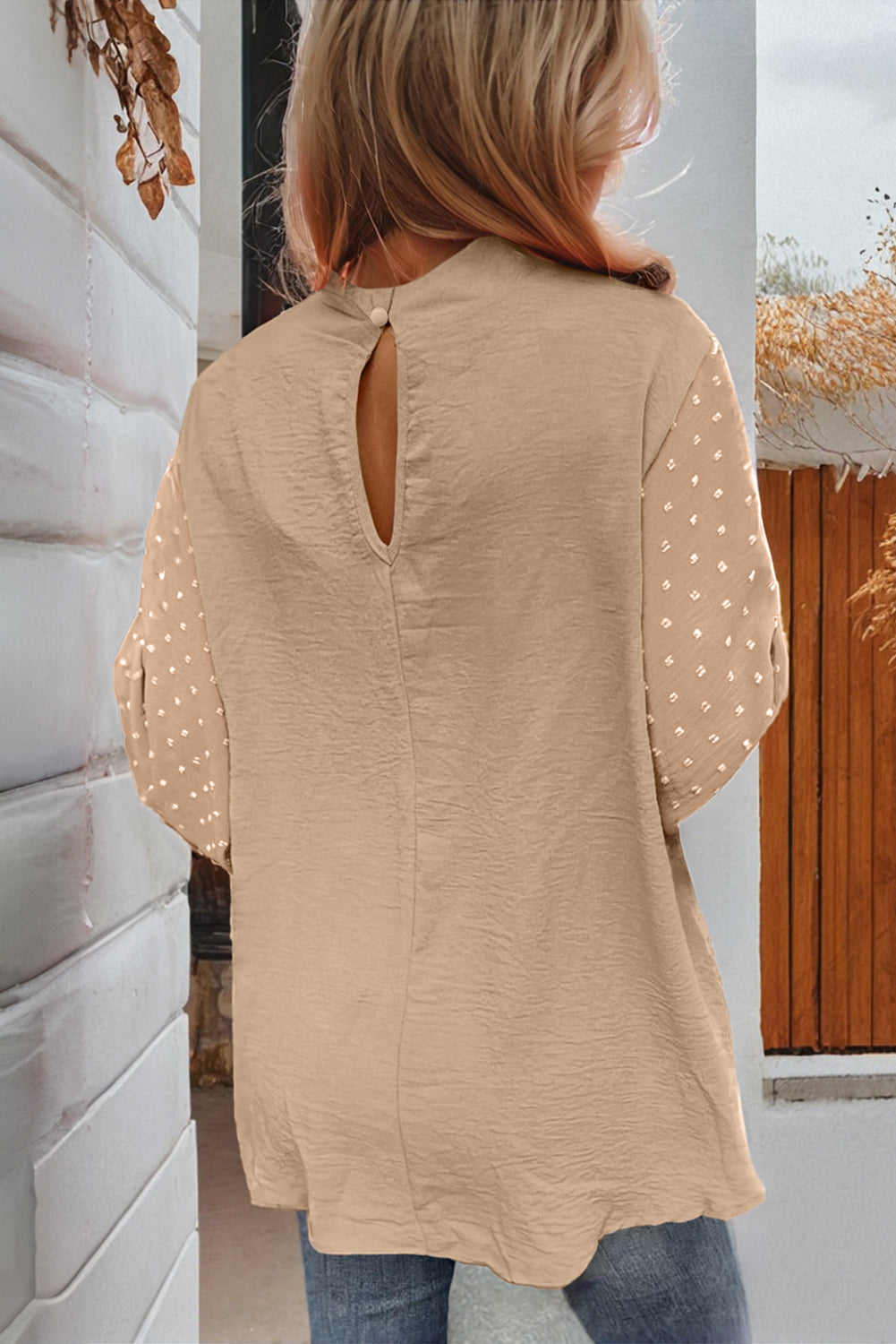 Swiss Dot Balloon Sleeve Blouse