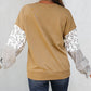 Floral Striped Patchwork Ruffled Sleeve Crew Neck Sweatshirt
