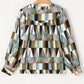 Geometric Print Buttoned Balloon Sleeve Loose Fit Shirt