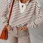 Textured Hooded V Neck Casual Long Sleeve Top