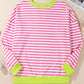 Striped Contrast Ribbed Trim Crossed Stitch Drop Shoulder Sweatshirt