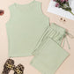 Smoke Green Textured Tank Top and Drawstring High Waist Pants Set