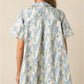 Green Floral Print Shirtcollar Buttoned Short Sleeve Shift Dress