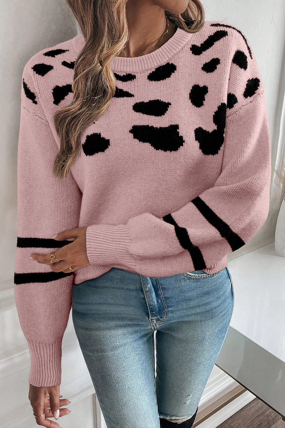 Striped Detail Drop Shoulder Sweater