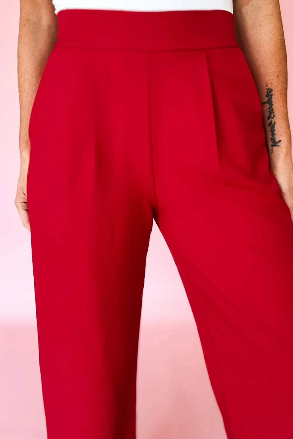 Detail Pull On High Elastic Waist Loose Straight Pants
