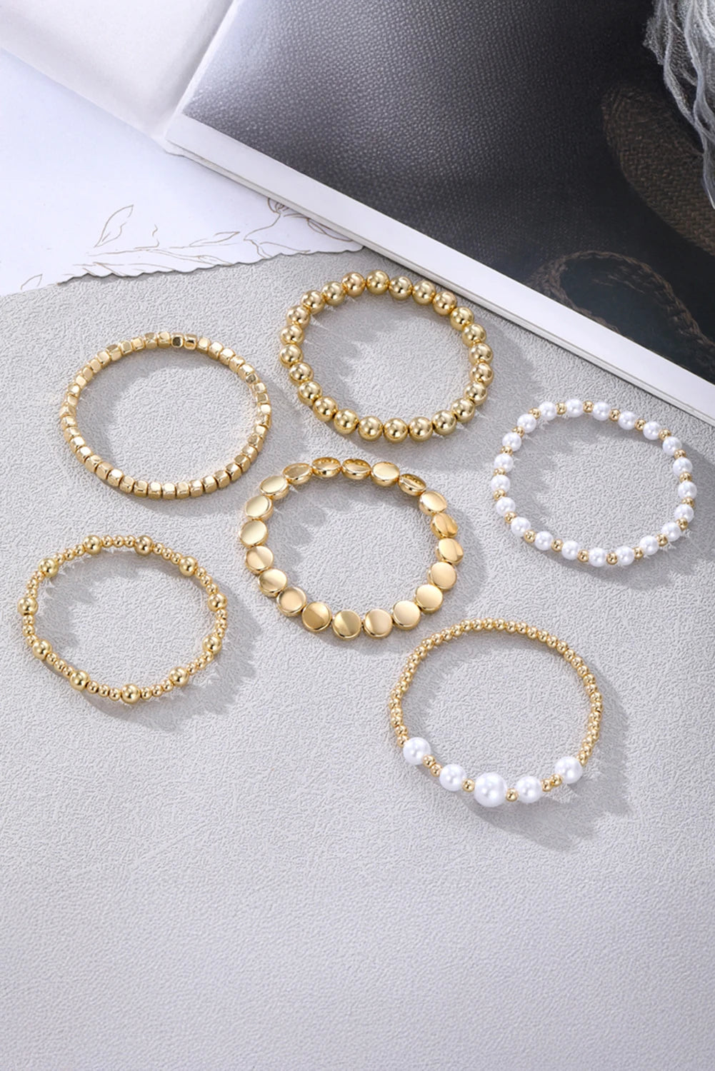 Pearl Beaded Multi Layer Elastic Bracelets