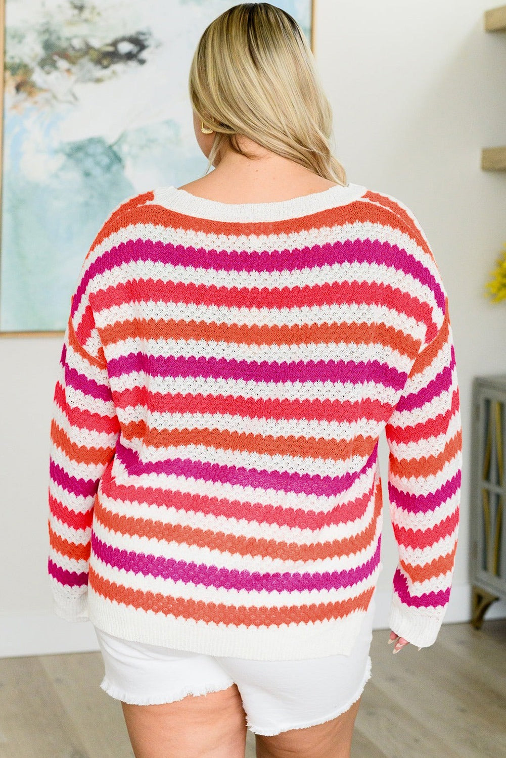 Plus Size Stripe V Neck Sweater Top