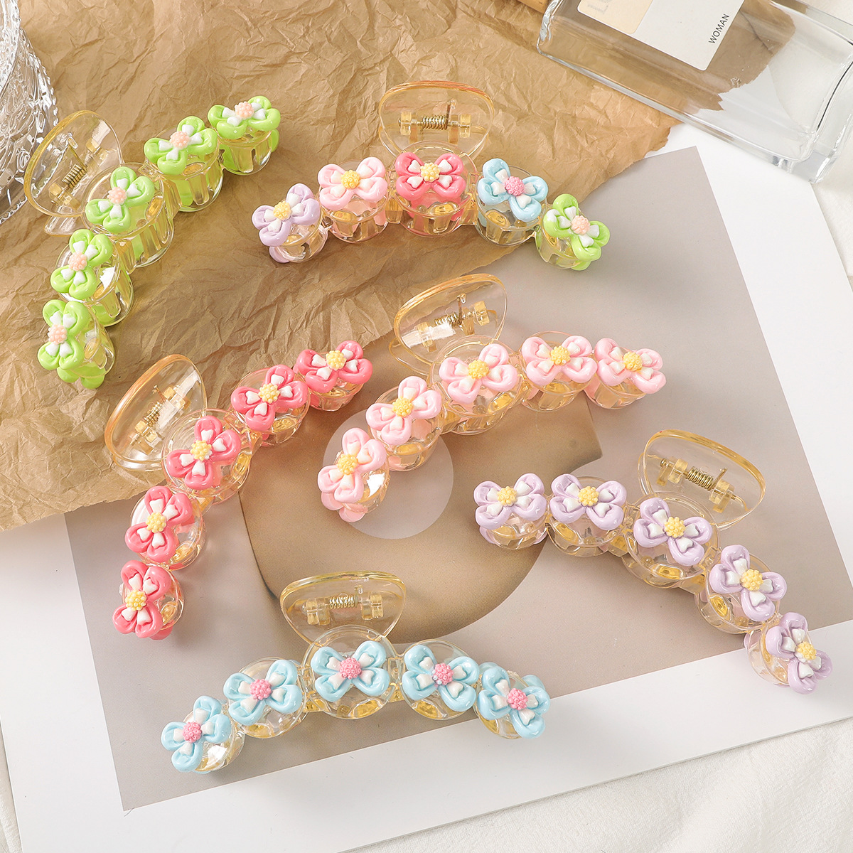 Pink Flower Bow Knot Decor Large Hair Clawclip