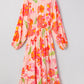 Floral Print Smocked Detail V Neck Puff Sleeve Flowy Maxi Dress