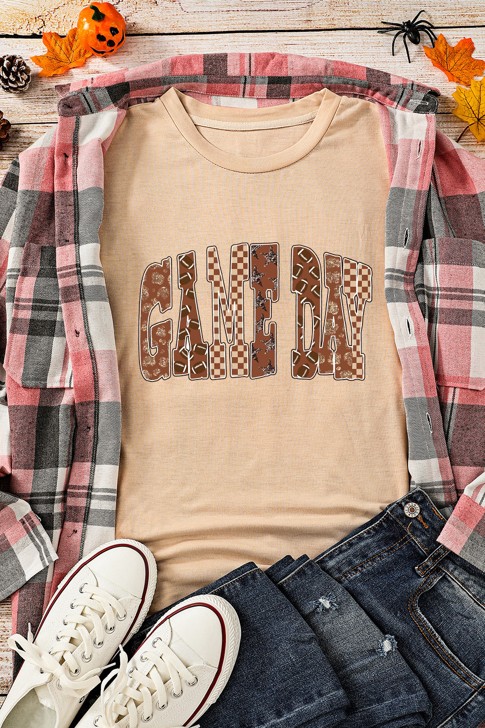 GAME DAY Rugby Checkered Letter Graphic T Shirt