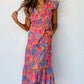 Boho Floral V Neck Ruffle Tiered Long Dress