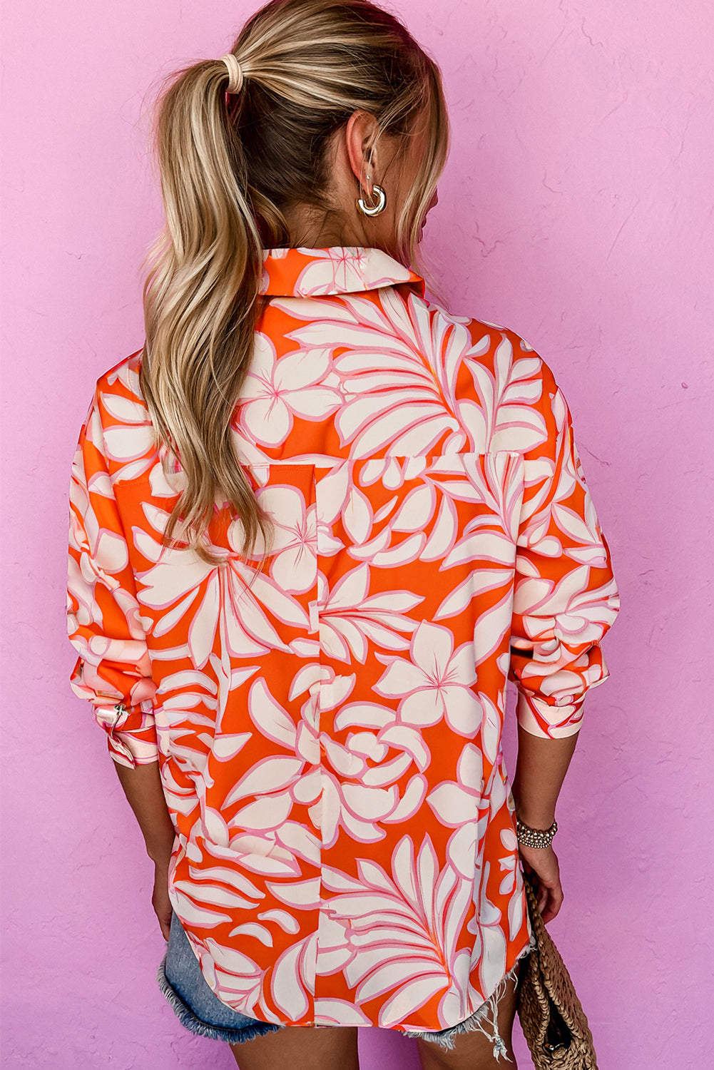 Botanical Print Single Chest Pocket Button Up Shirt