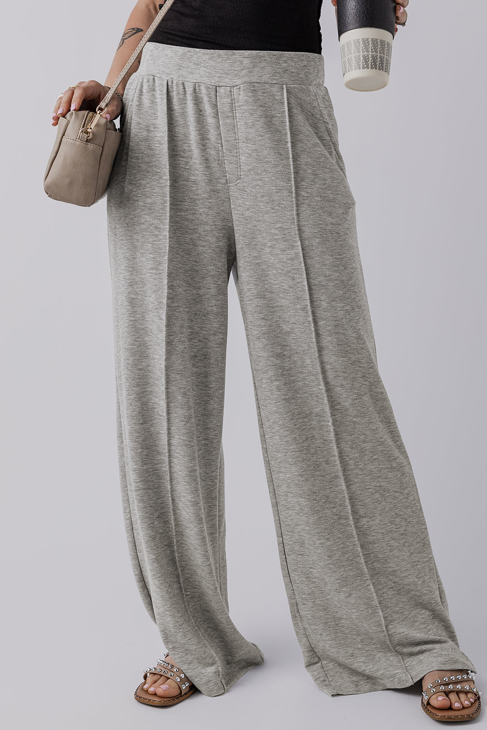 Casual High Waist Wide Leg Knit Pants