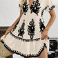 Vintage Print V Neck High Waist Short Sleeve Dress