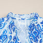 Ethnic Printed Tie Split Neck Button Front Puff Sleeve