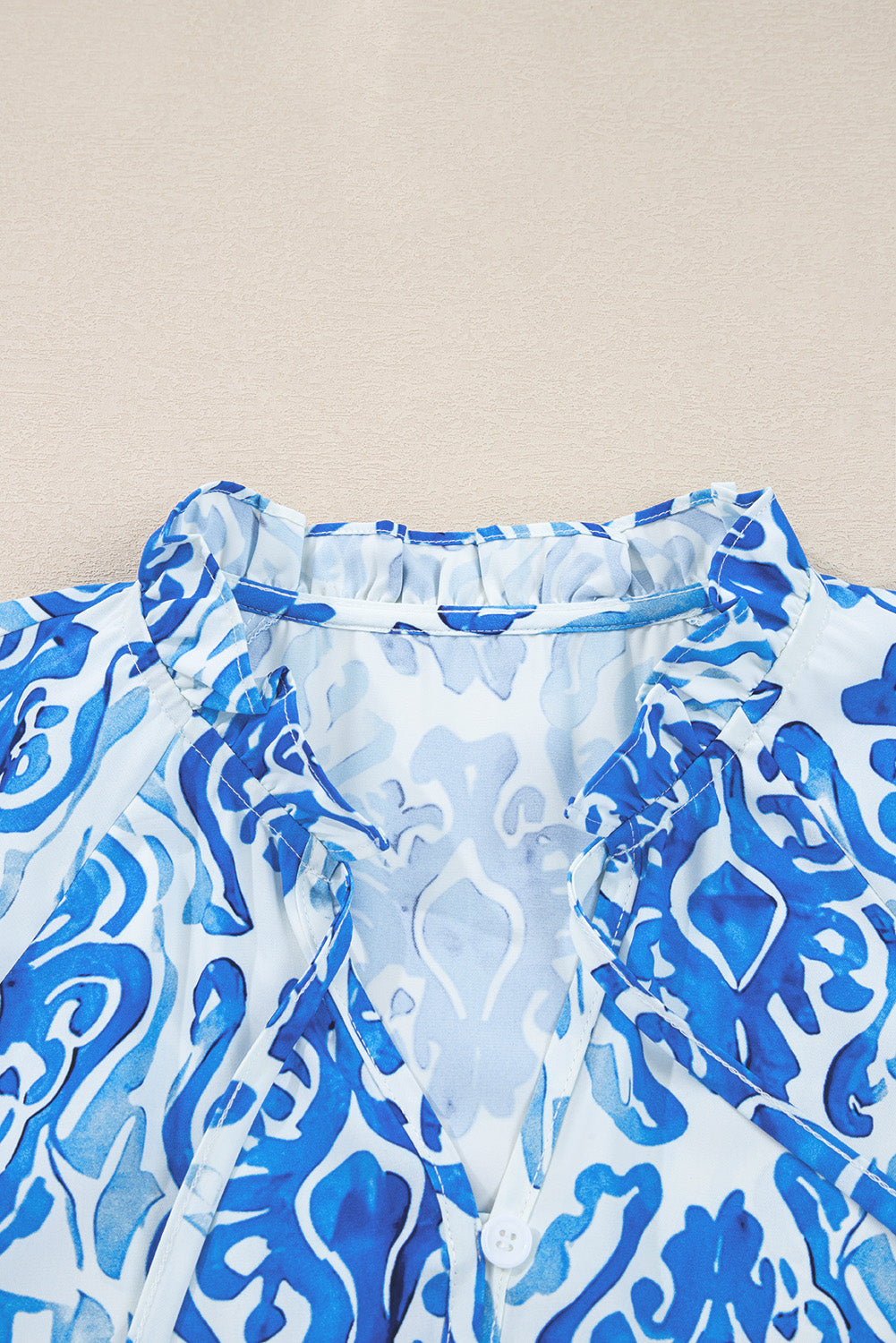 Ethnic Printed Tie Split Neck Button Front Puff Sleeve