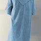Ruffled V Neck Buttoned Shift Denim Dress