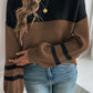 Block Knit Striped Sleeve Detail Casual Sweater