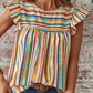 Vibrant Stripes Printed Flutter Sleeve Babydoll Blouse