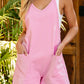 Sleeveless Pocketed V Neck Jersey Romper