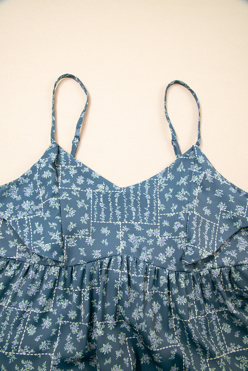 Spaghetti Straps Floral Print Knot Detail High Waist Flared Dress
