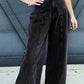 Pleated Wide Leg Mineral Wash Denim Pants