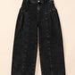 Pleated Wide Leg Mineral Wash Denim Pants