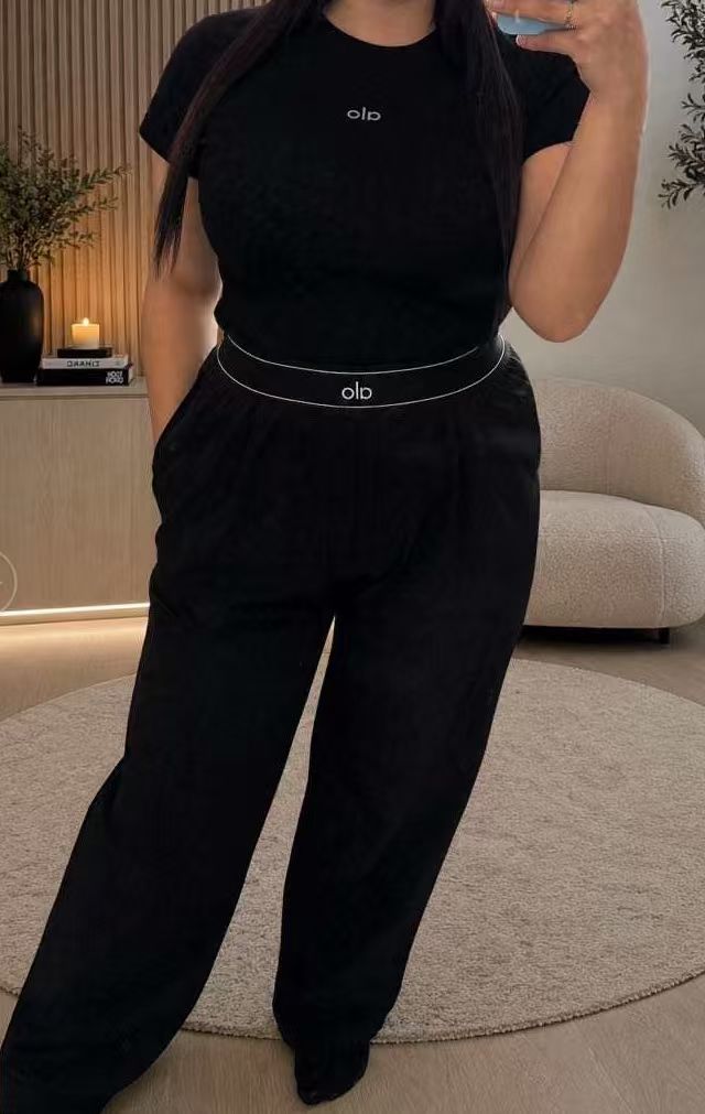 A-Short-sleeve wide-leg trouser set(Q6343)