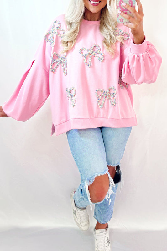 (Pre order/10.10)Bow Decor Loose Sleeve Sweatshirt